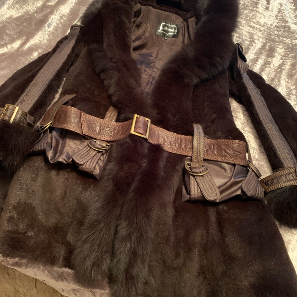 Stunning Chocolate Brown Hooded Fur Coat